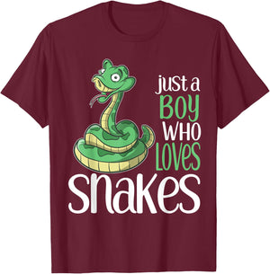 Just a Boy Who Loves Snakes Gift T Shirt for Kids and Boys T-Shirt - T-Shirt | Maroon