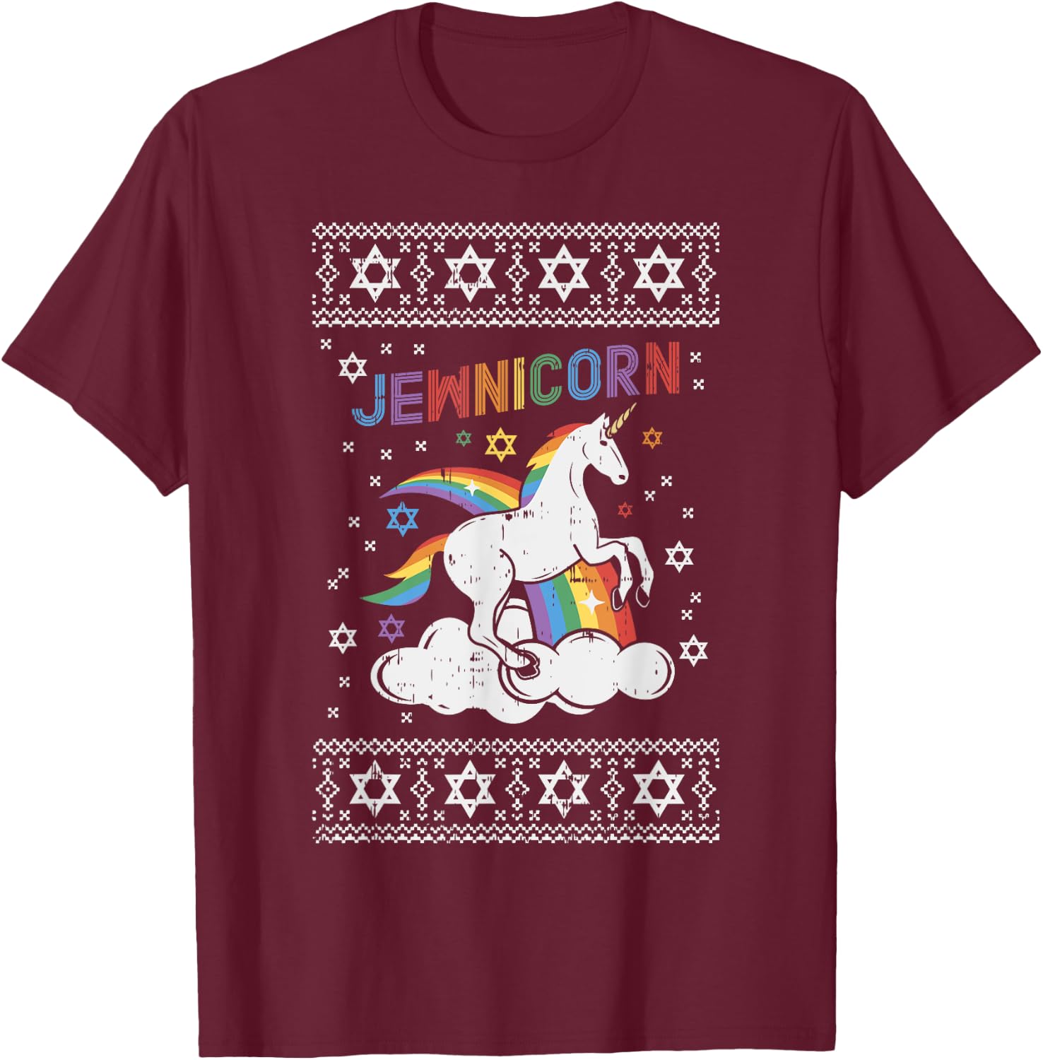 Jewnicorn Shirt Ugly Xmas Jewish Unicorn Hanukkah Chanukah T-Shirt - T-Shirt | Maroon