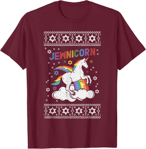 Jewnicorn Shirt Ugly Xmas Jewish Unicorn Hanukkah Chanukah T-Shirt - T-Shirt | Maroon