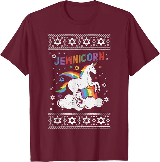 Jewnicorn Shirt Ugly Xmas Jewish Unicorn Hanukkah Chanukah T-Shirt - T-Shirt | Maroon