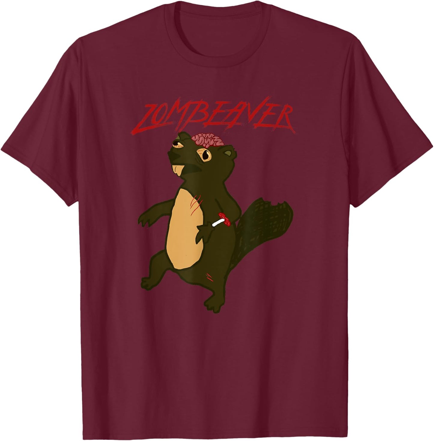 Zombeavers Shirt Funny Zombie Beaver Joke Spooky Zombeaver T-Shirt - T-Shirt | Maroon