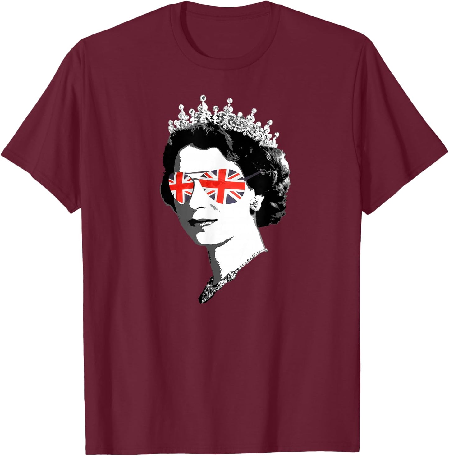 Queen Elizabeth II Sunglasses British Crown Union Jack T-Shirt - T-Shirt | Maroon