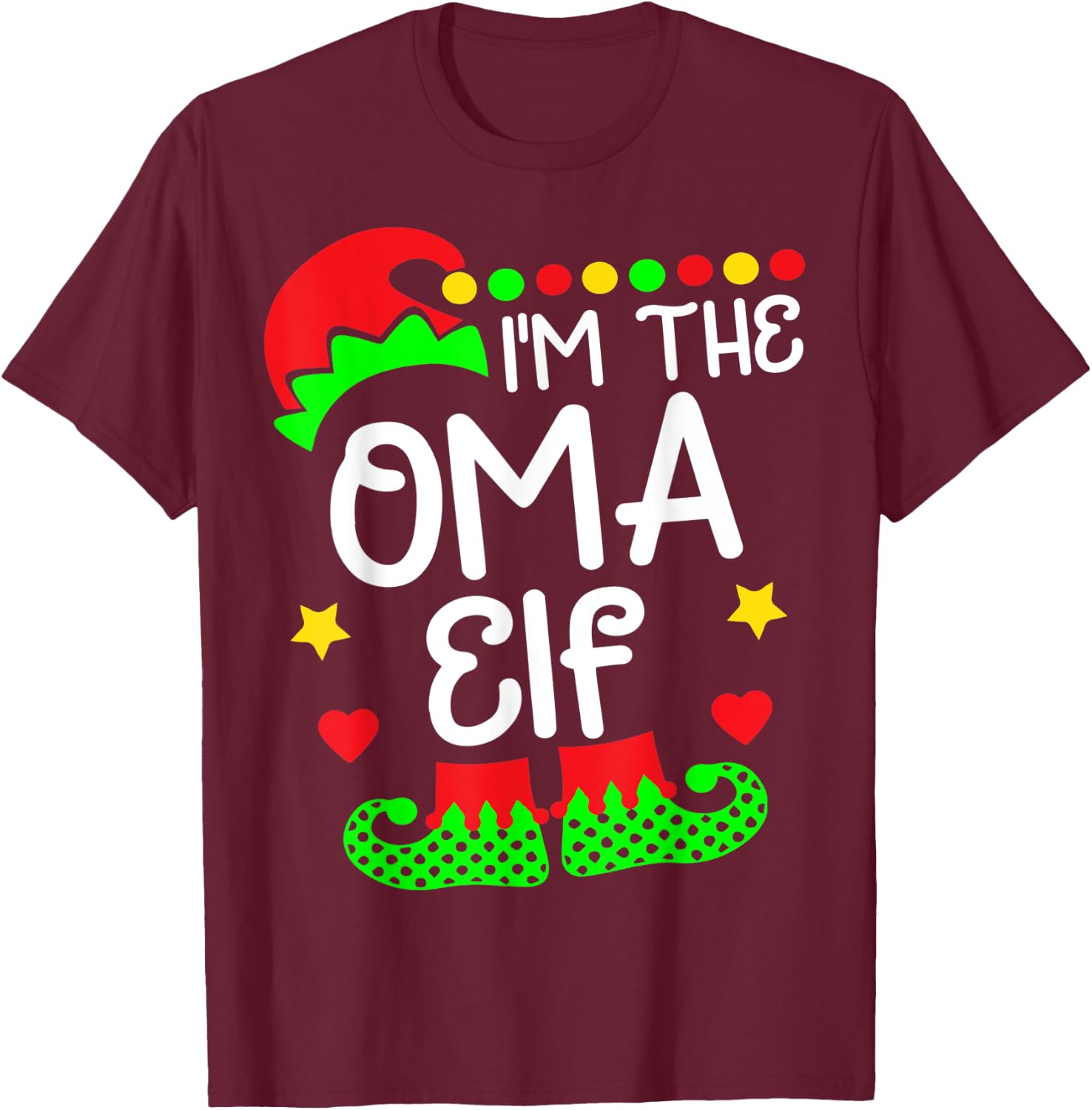 I'm The Oma Elf Shirt Christmas Family Elf Costume T-Shirt - T-Shirt | Maroon