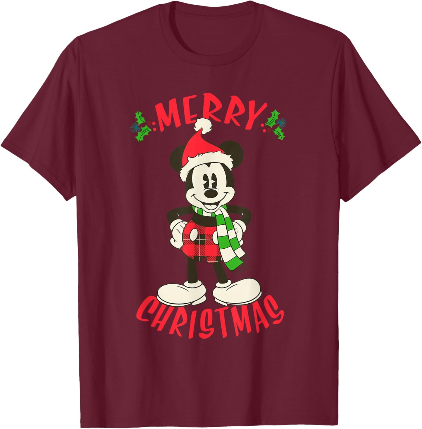 Disney Vintage Mickey Mouse Christmas Holiday T-Shirt - T-Shirt | Maroon
