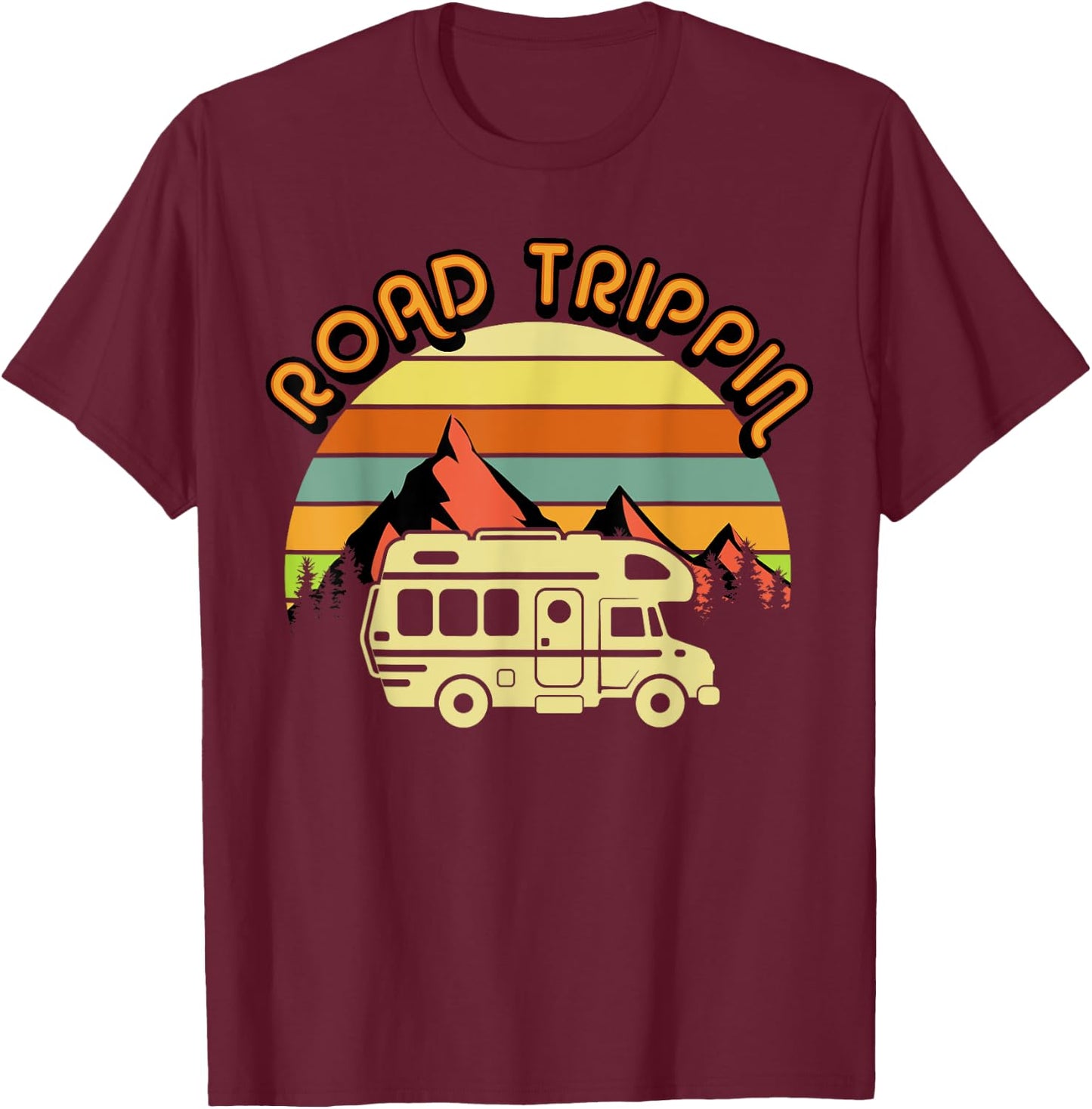 Road Trippin Retro Vintage 70's Road Trip Camping RV Camper T-Shirt - T-Shirt | Maroon