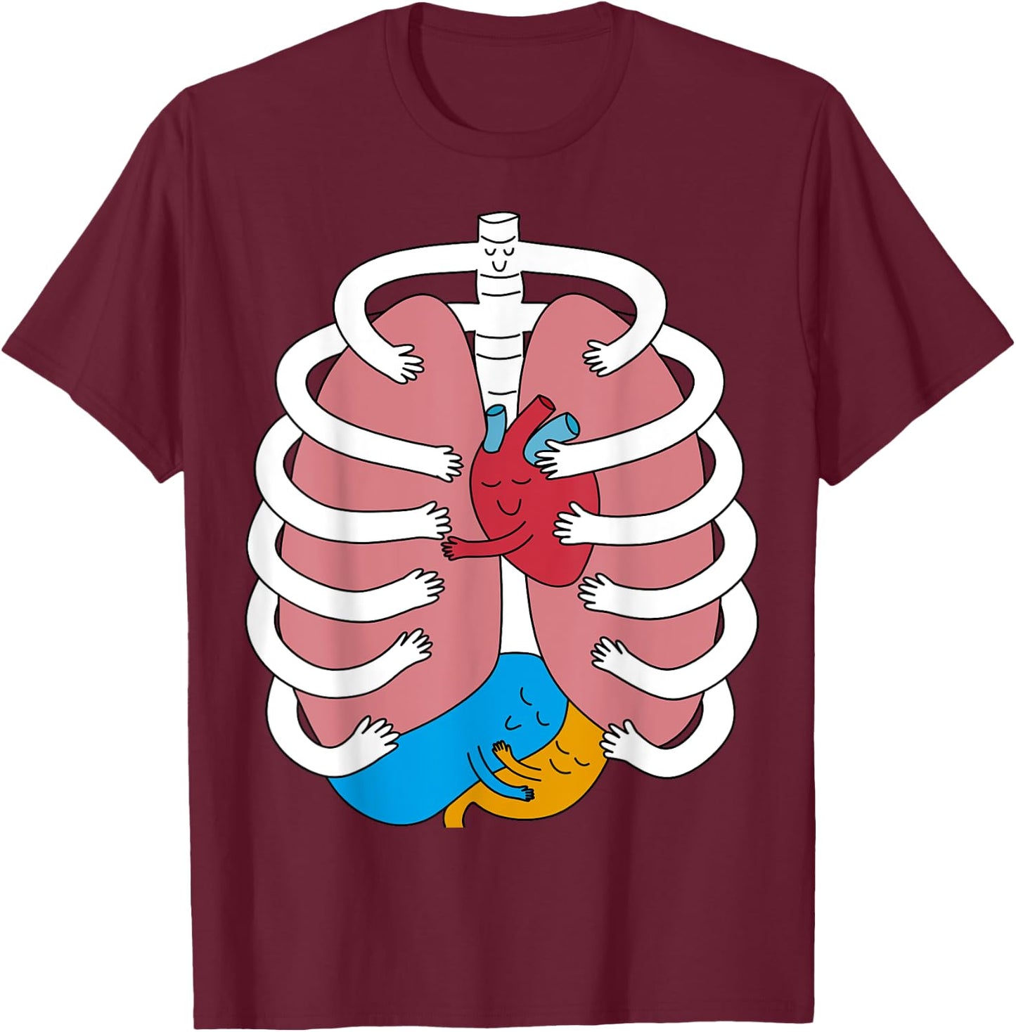 Hugging Anatomy Costume Funny Skeleton Organ Hug T-Shirt - T-Shirt | Maroon