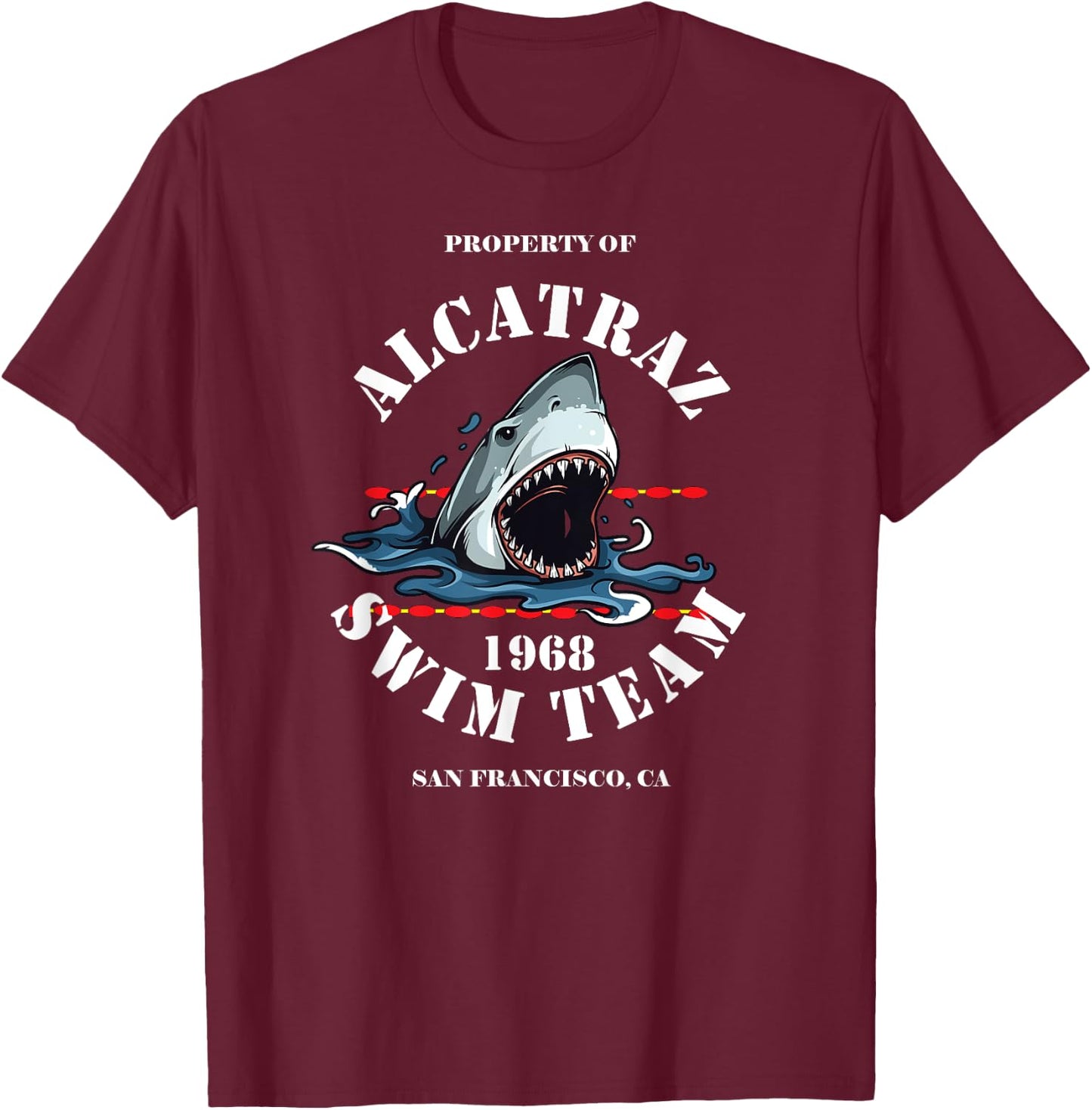 Alcatraz Swim Team Vintage Club Tee1968 Great White T-Shirt - T-Shirt | Maroon