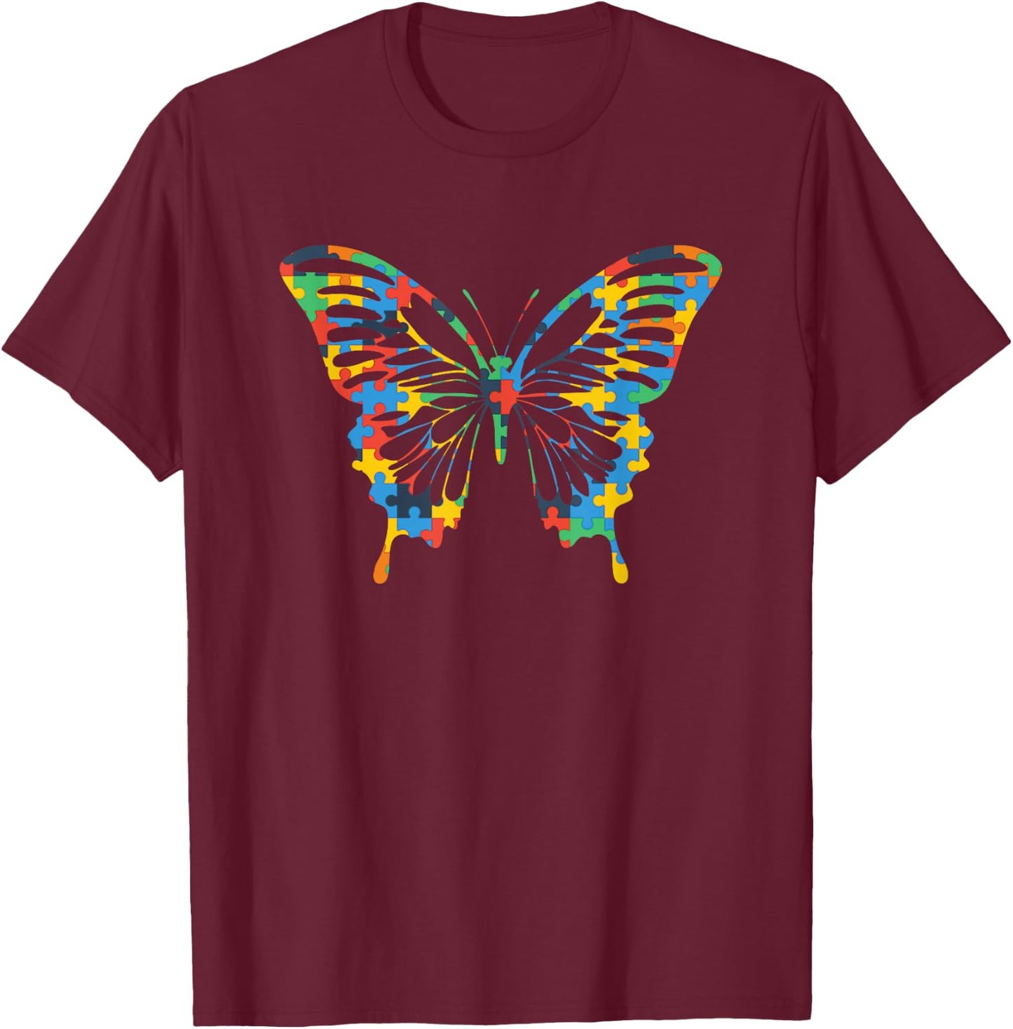 Butterfly Autism Awareness Amazing Puzzle Gift T-Shirt - T-Shirt | Maroon