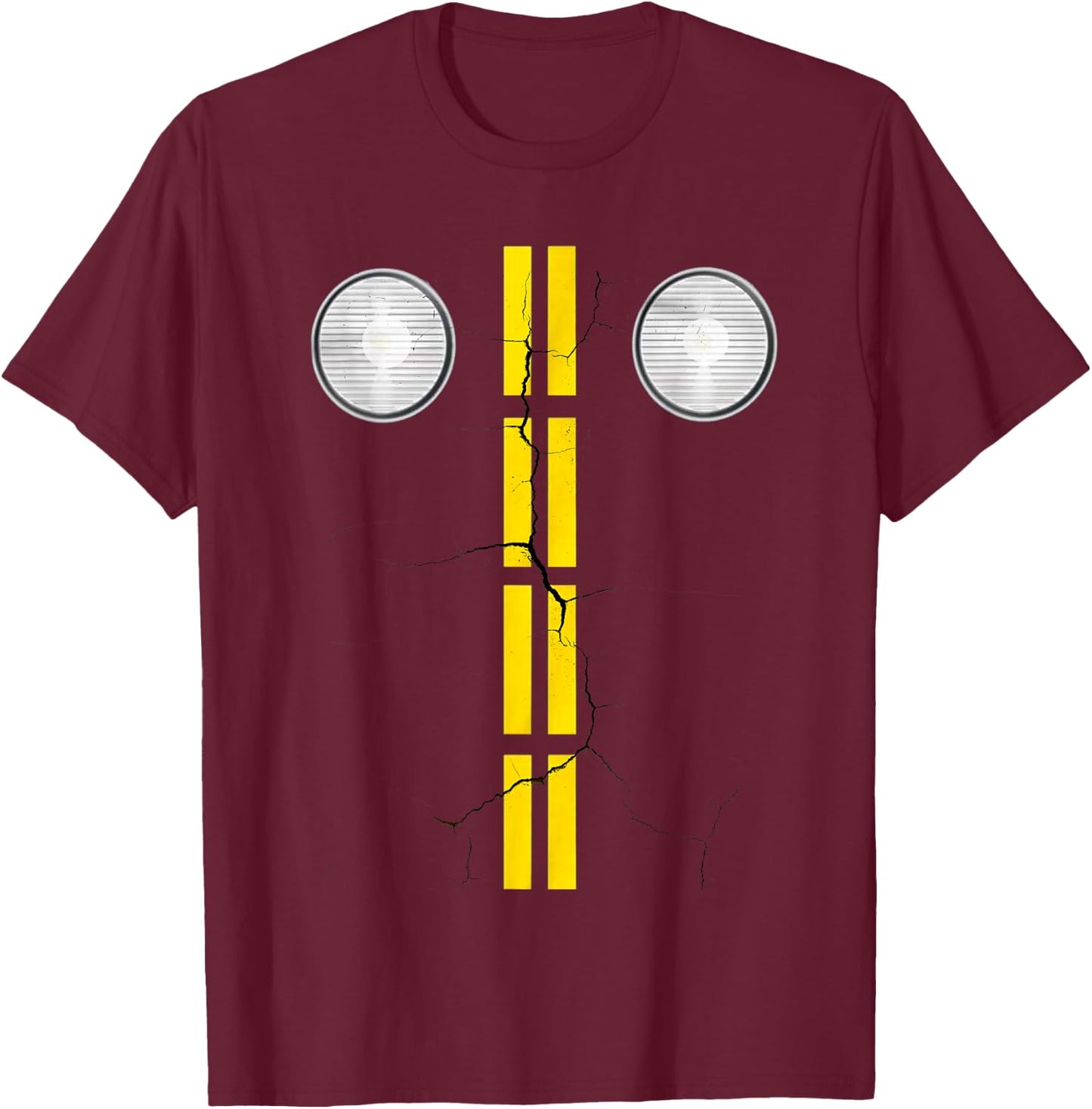 Funny headlights with street markings, Halloween T-Shirt - T-Shirt | Maroon