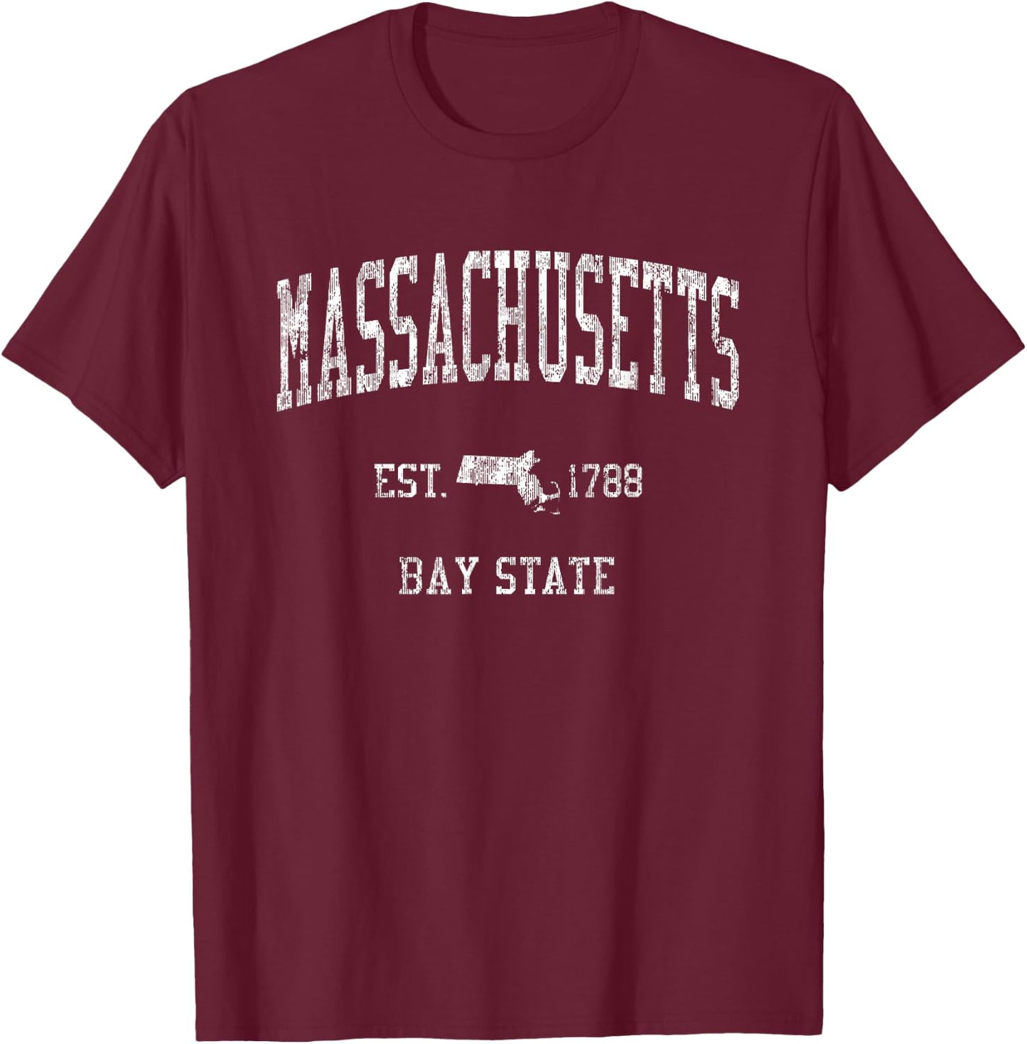 Massachusetts Vintage Sports Design Mass MA T-Shirt - T-Shirt | Maroon