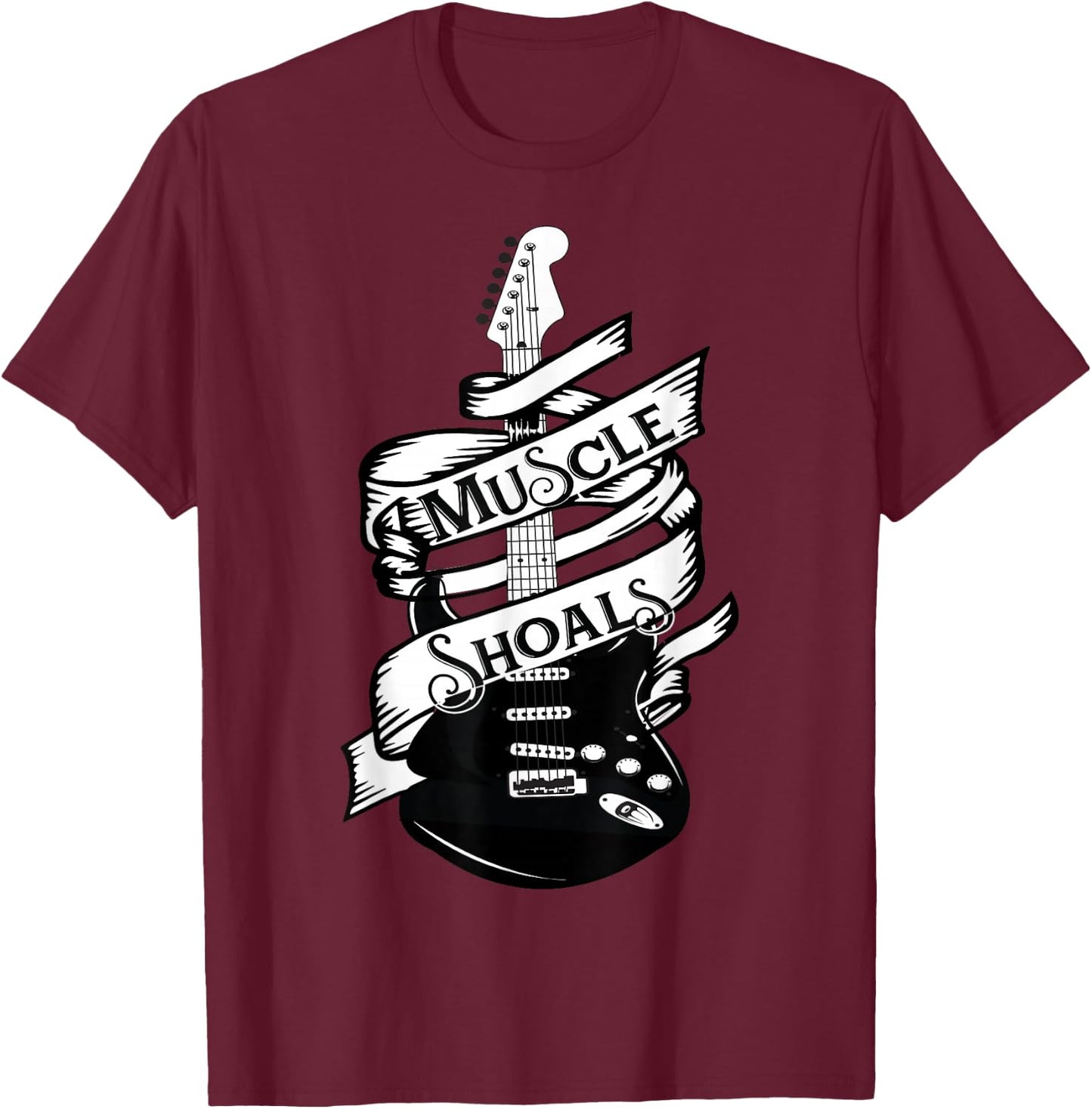 Muscle Shoals Alabama Music Recording Studio Guitar Records T-Shirt - T-Shirt | Maroon