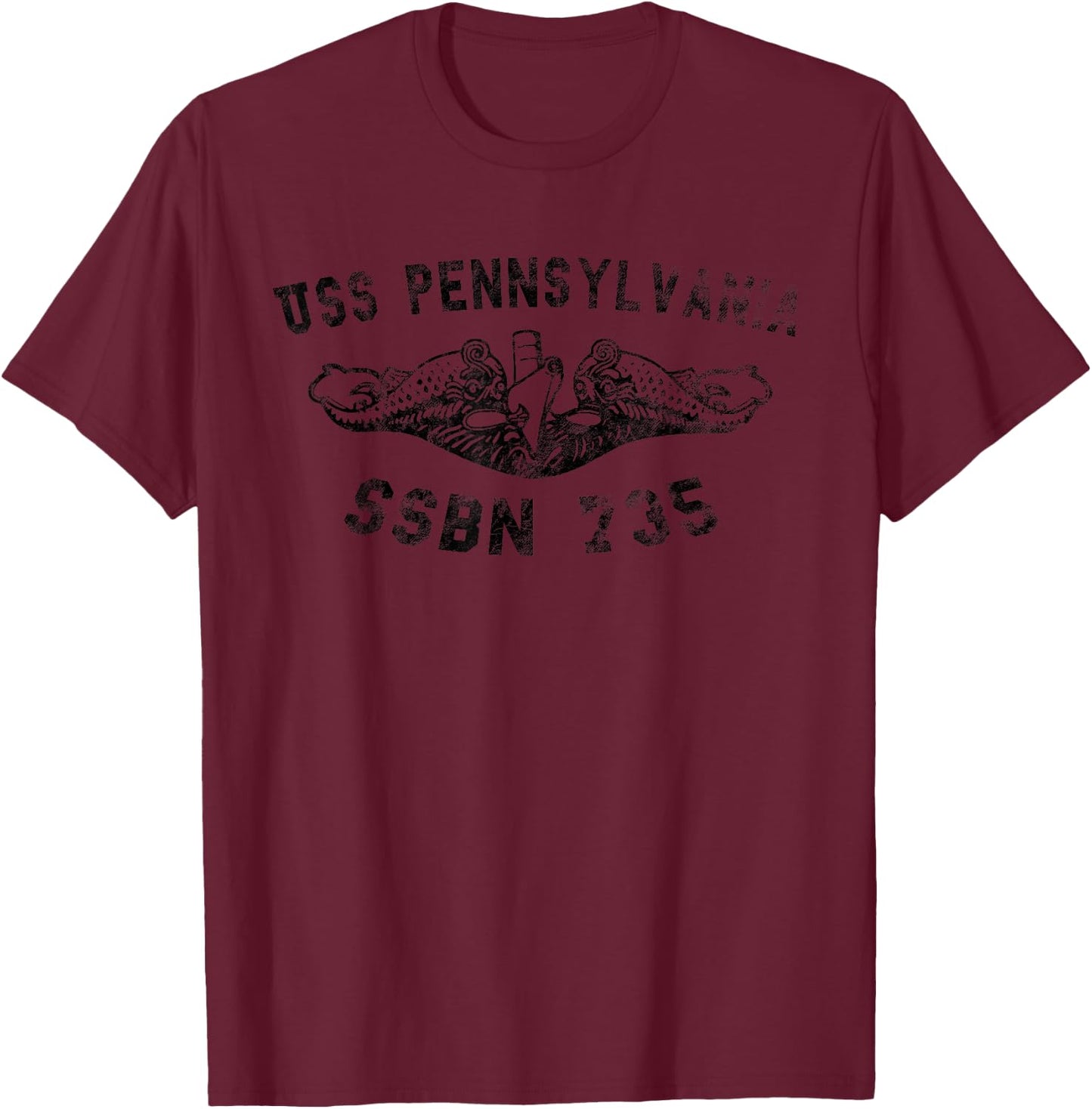 USS Pennsylvania SSBN 735 Submarine Badge Vintage T-Shirt - T-Shirt | Maroon