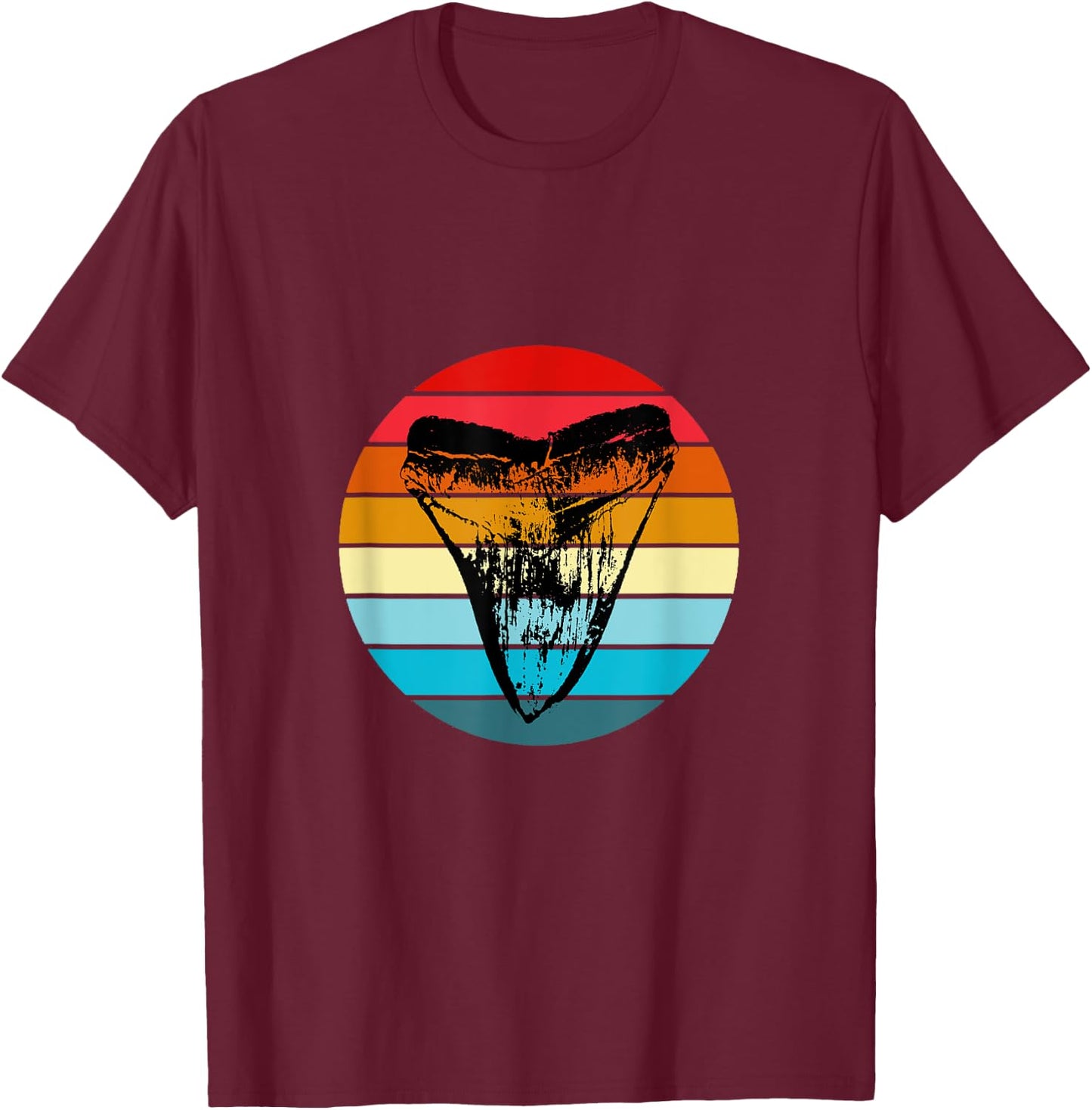 Fossil Megalodon Shark Tooth Retro Sunset Teeth Collector T-Shirt - T-Shirt | Maroon