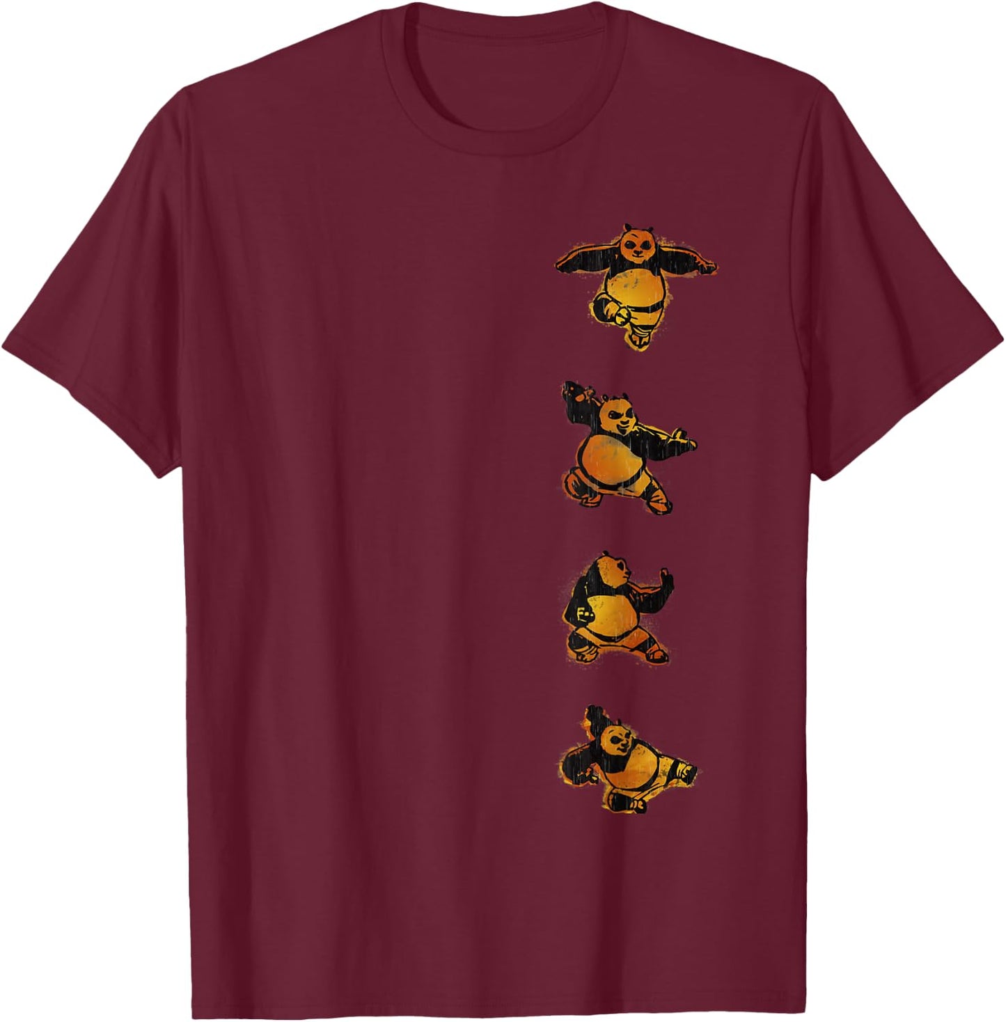 Kung Fu Panda Po Action Poses Orange Hue Left Chest Portrait T-Shirt - T-Shirt | Maroon