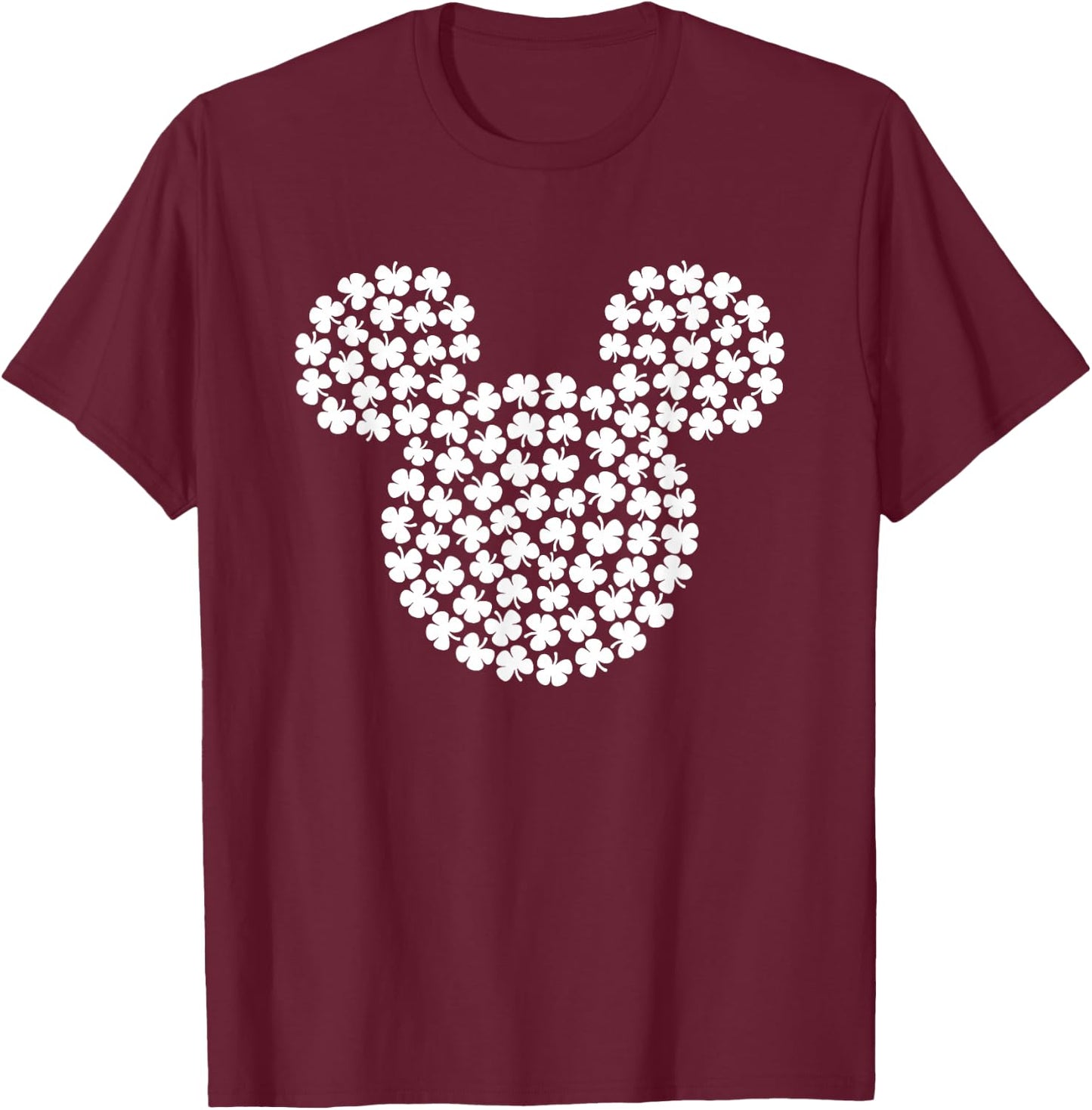 Disney Mickey Mouse White 4-Leaf Clovers St. Patrick's Day T-Shirt - T-Shirt | Maroon