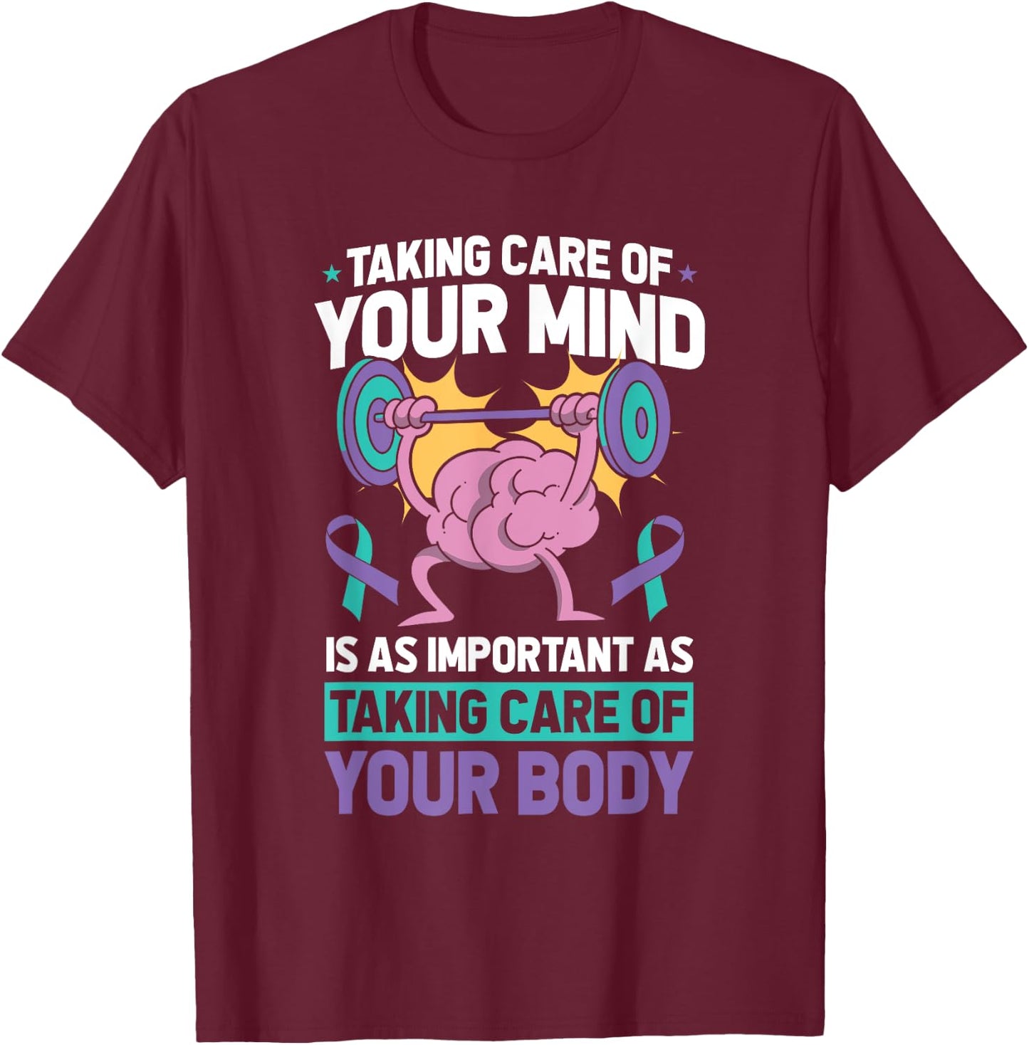 Mental Health Awareness Ribbon Suicide Prevent T-Shirt - T-Shirt | Maroon