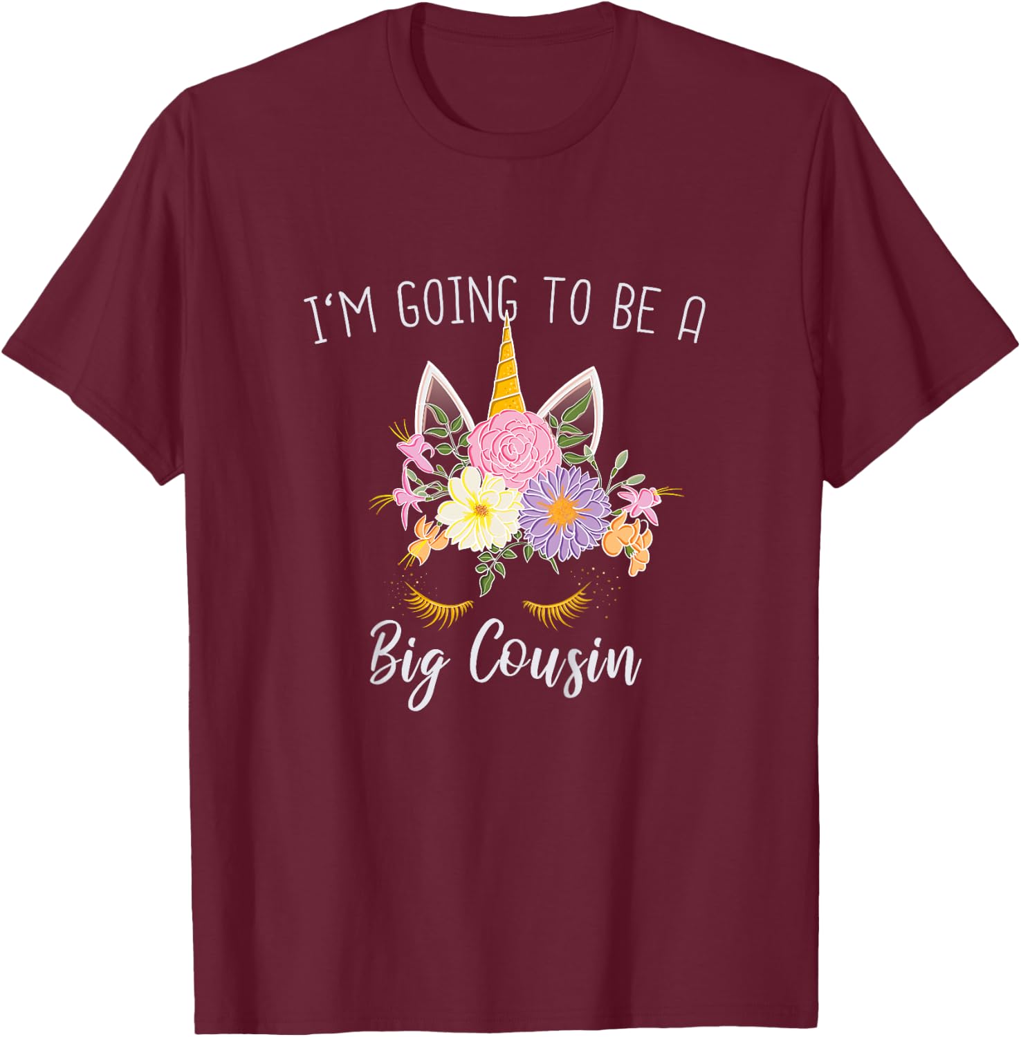 Going to be a Big Cousin Girls Unicorn T-Shirt - T-Shirt | Maroon