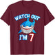 Kids 7 Yrs old Boy Watch Out Shark SHIRT 7th Birthday T-Shirt - T-Shirt | Maroon
