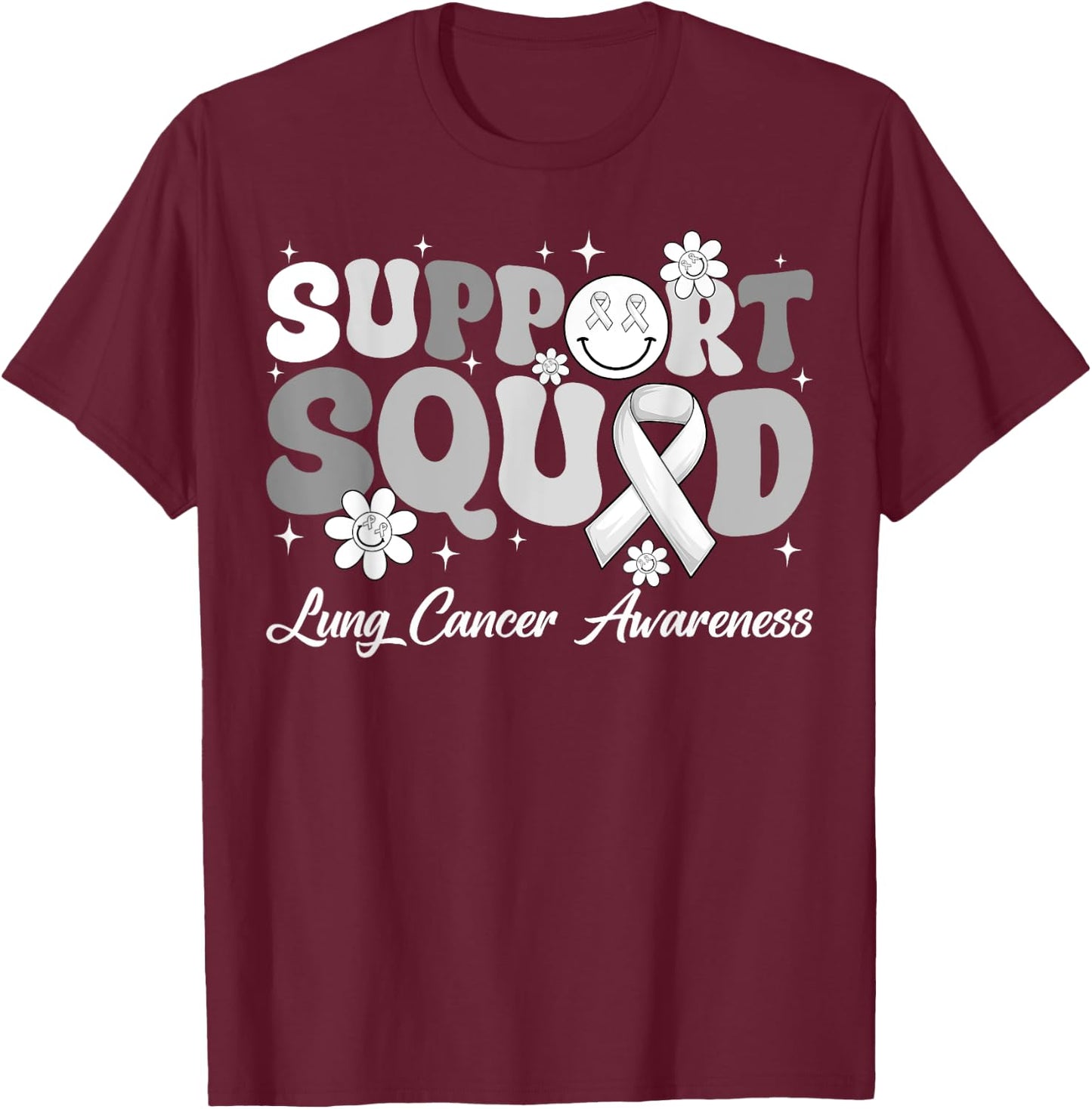 Groovy Support Squad Lung Cancer Awareness Month Supporter T-Shirt - T-Shirt | Maroon