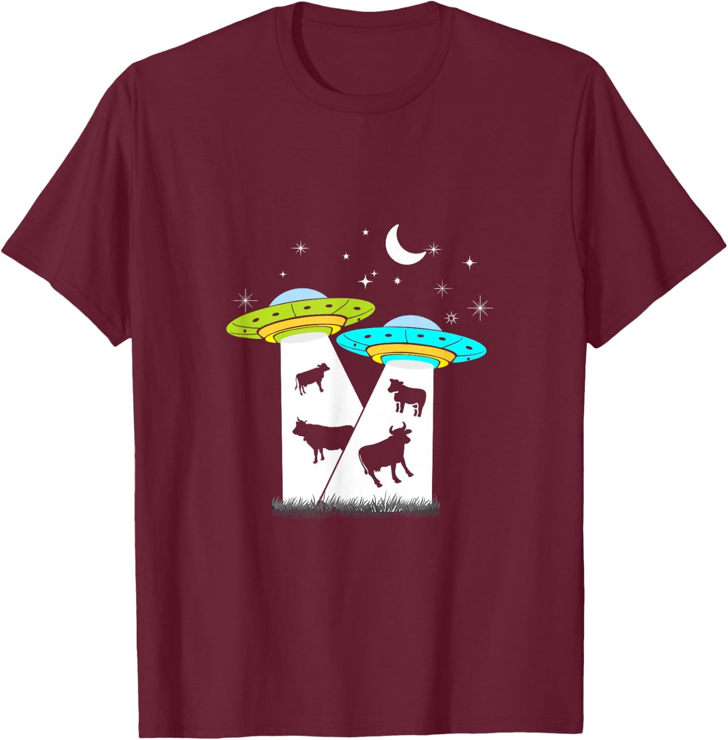 Alien Cow Abduction UFO Area Free the Aliens Shirt T-Shirt - T-Shirt | Maroon
