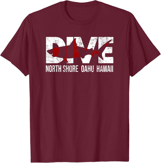 SHARK DIVE Hawaii North Shore SCUBA DIVING T-Shirt - T-Shirt | Maroon