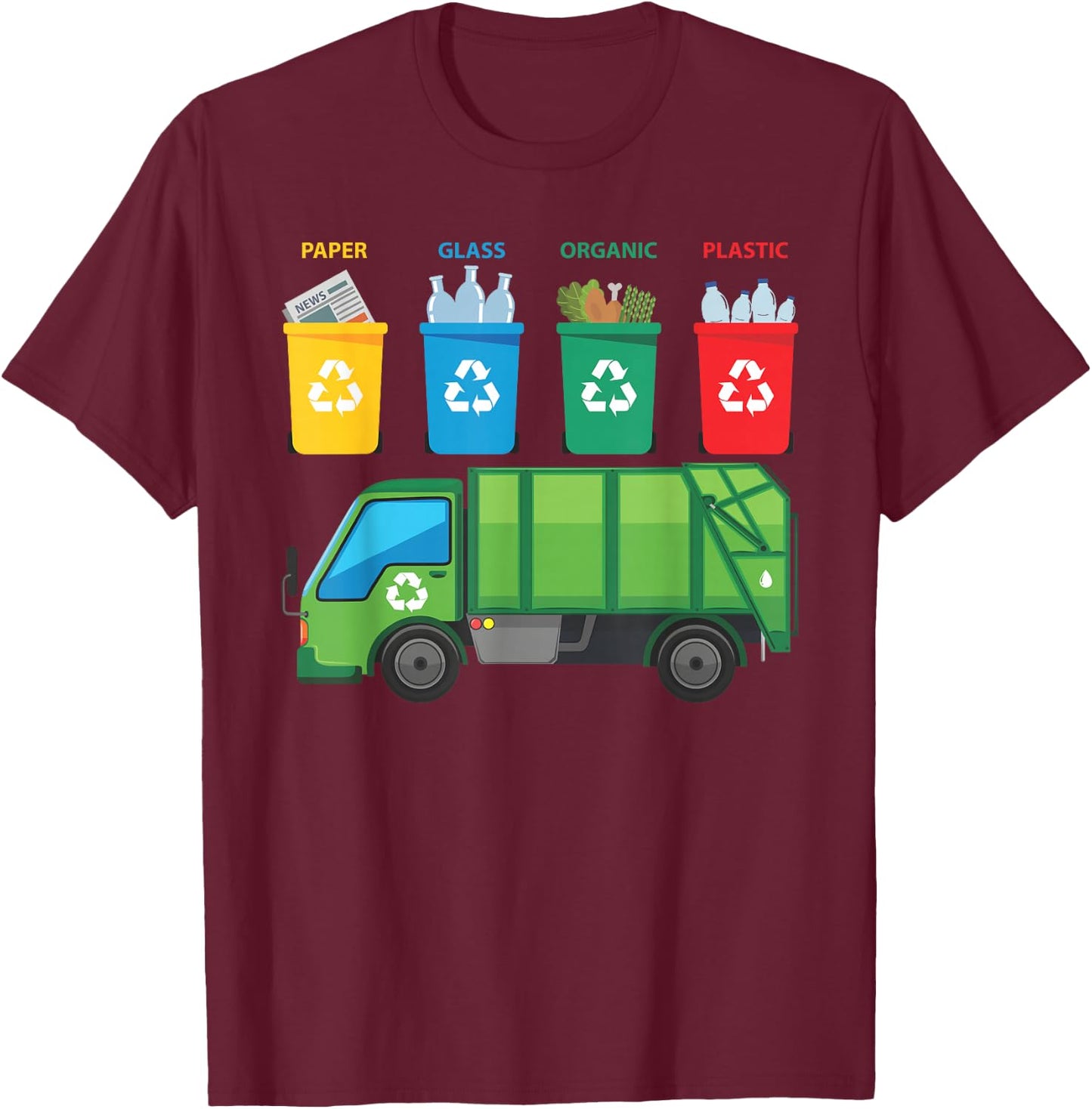 Recycling Trash Truck Funny Kids Garbage Bin Truck T-Shirt - T-Shirt | Maroon