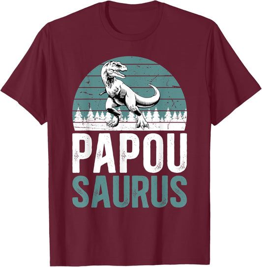 Papousaurus Papou Grandpa Papou Grandfather T-Shirt - T-Shirt | Maroon