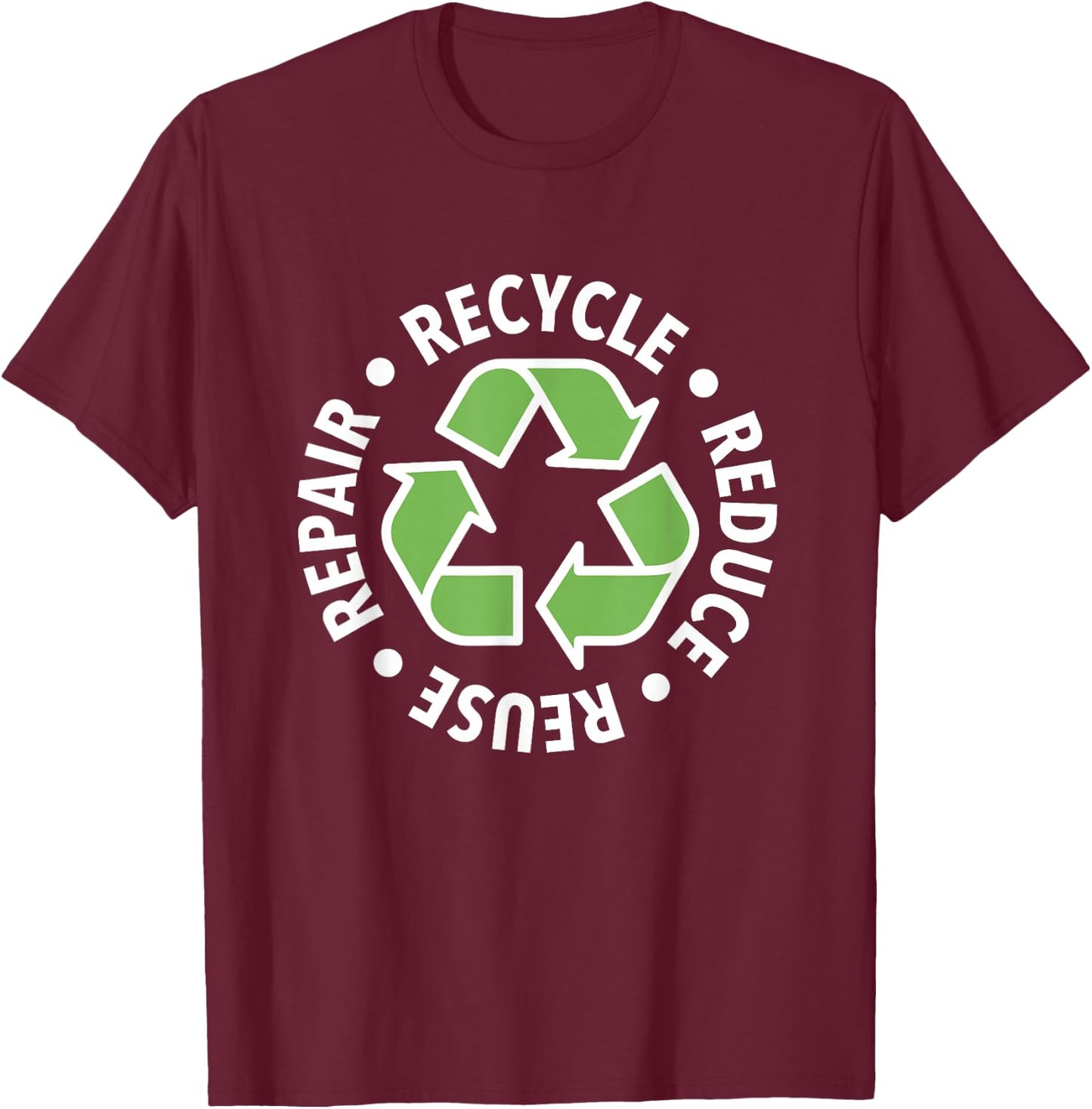 Recycle - Reduce - Reuse - Repair Green Logo T-Shirt - T-Shirt | Maroon