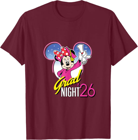 Disney Minnie Mouse Grad Night '26 Class of 2026 Graduation T-Shirt - T-Shirt | Maroon