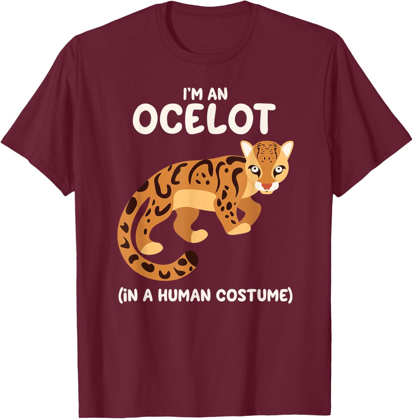 Ocelot Costume Funny Halloween Graphic T-Shirt - T-Shirt | Maroon