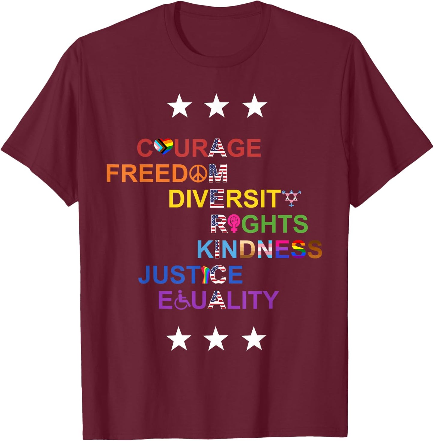 America Courage Freedom Diversity T-Shirt - T-Shirt | Maroon