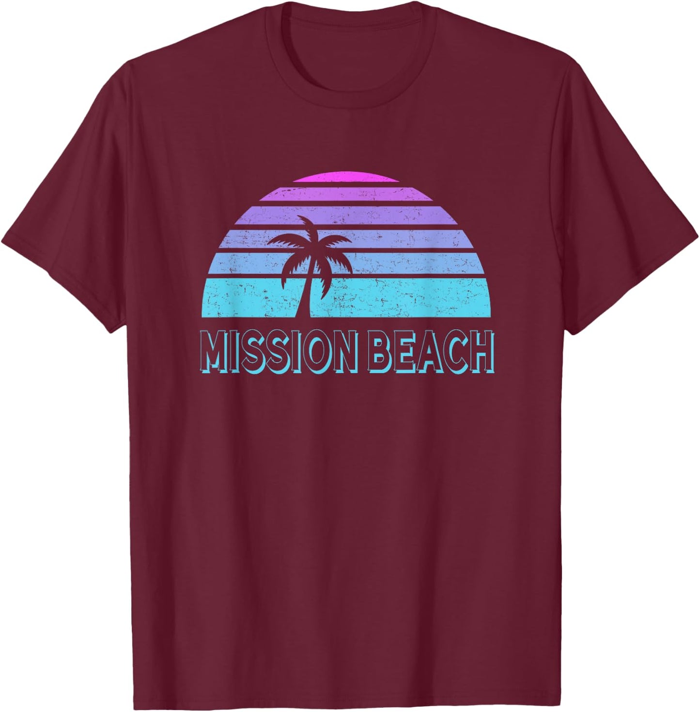 Mission Beach San Diego Vintage Retro 70s Throwback Men Women Kids T-Shirt - T-Shirt | Maroon