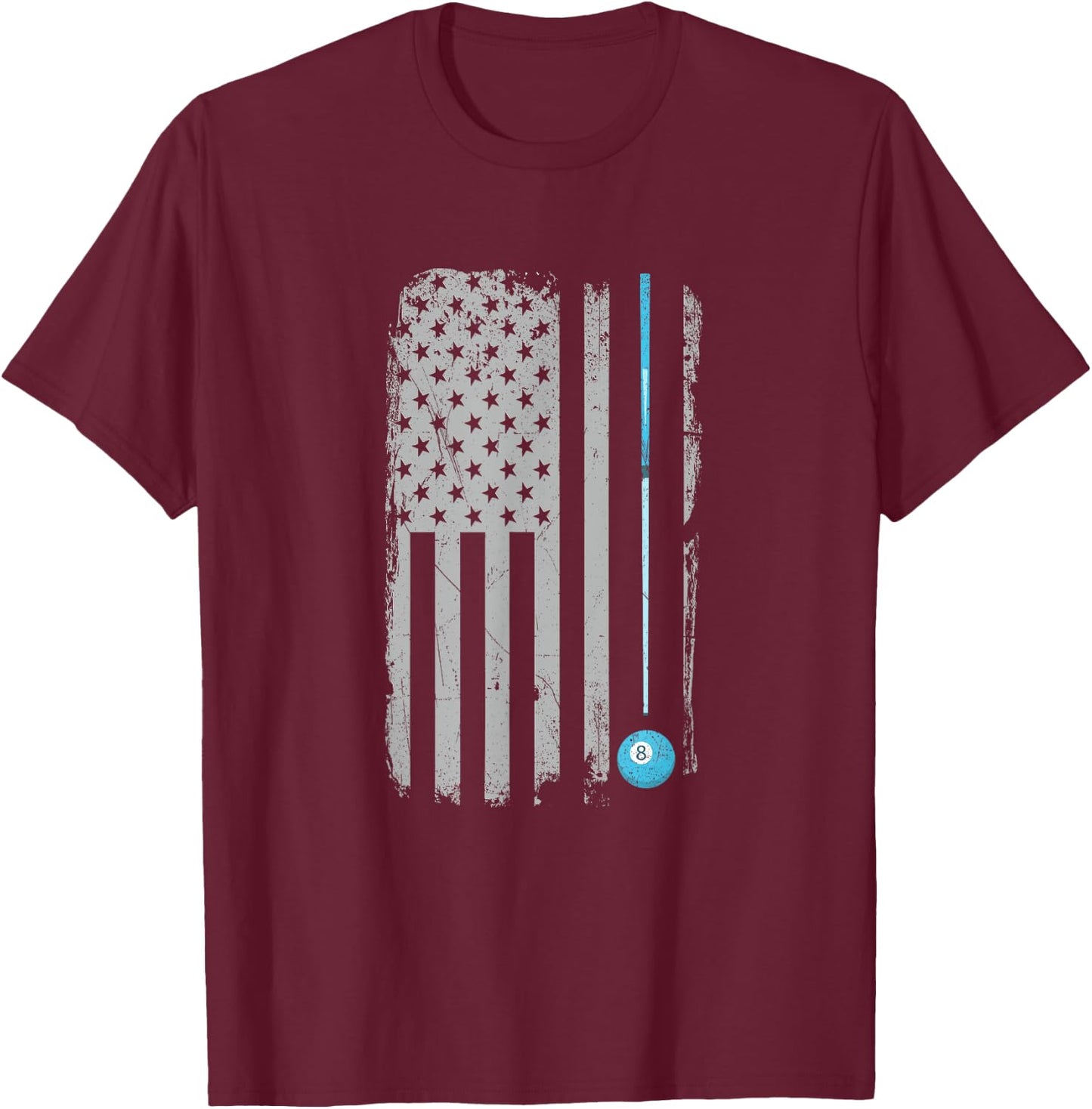 Pool Stick Billiards 8 Ball Vintage USA American Flag T-Shirt - T-Shirt | Maroon