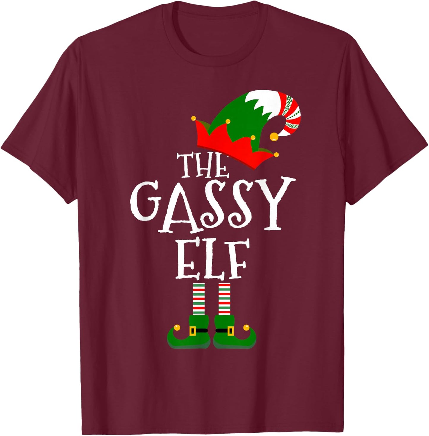 Funny The Gassy Elf Matching Family Group Gift Christmas T-Shirt - T-Shirt | Maroon