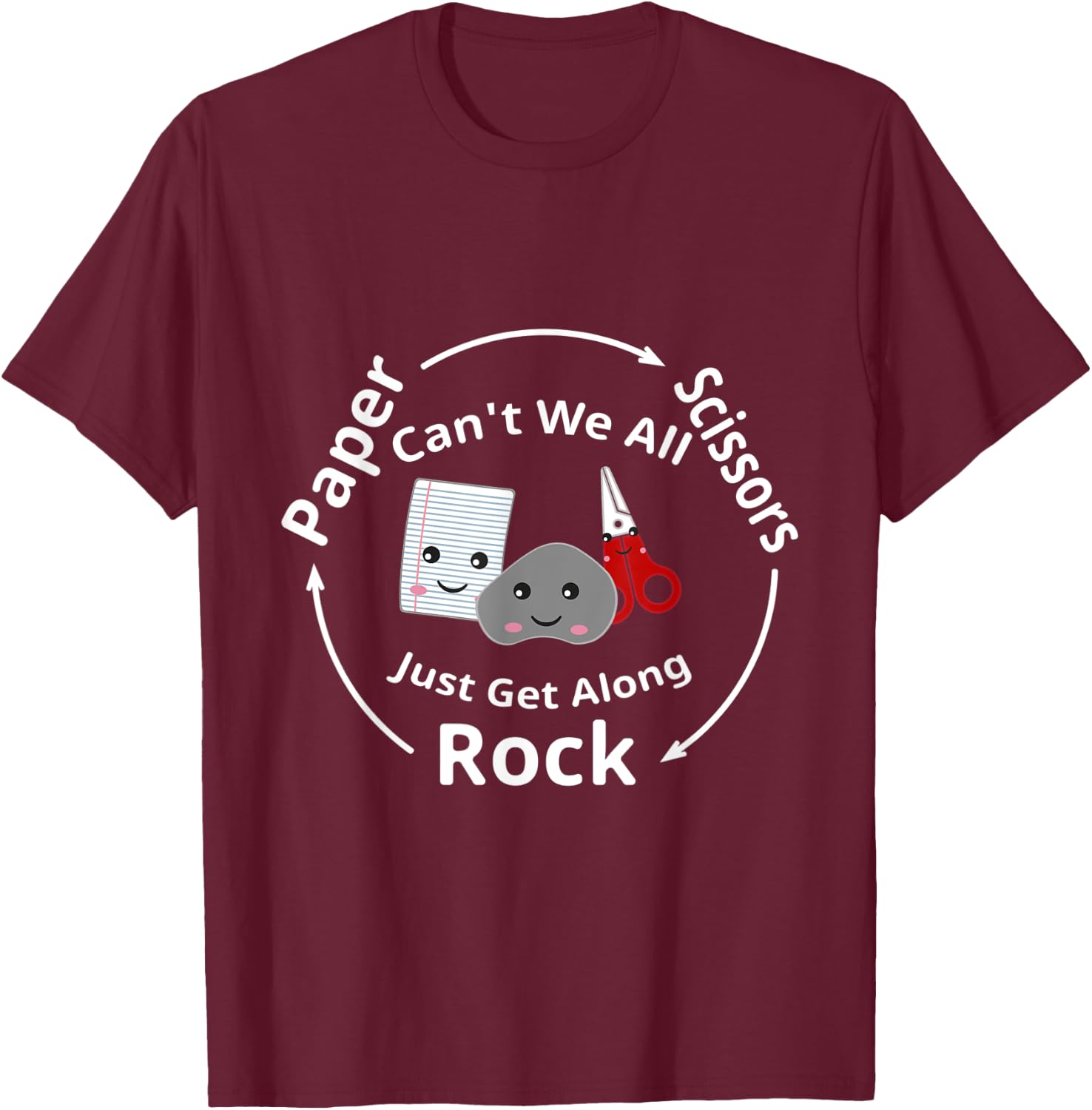 Funny Rock Paper Scissors Can't We All Just Get Along T-Shirt - T-Shirt | Maroon