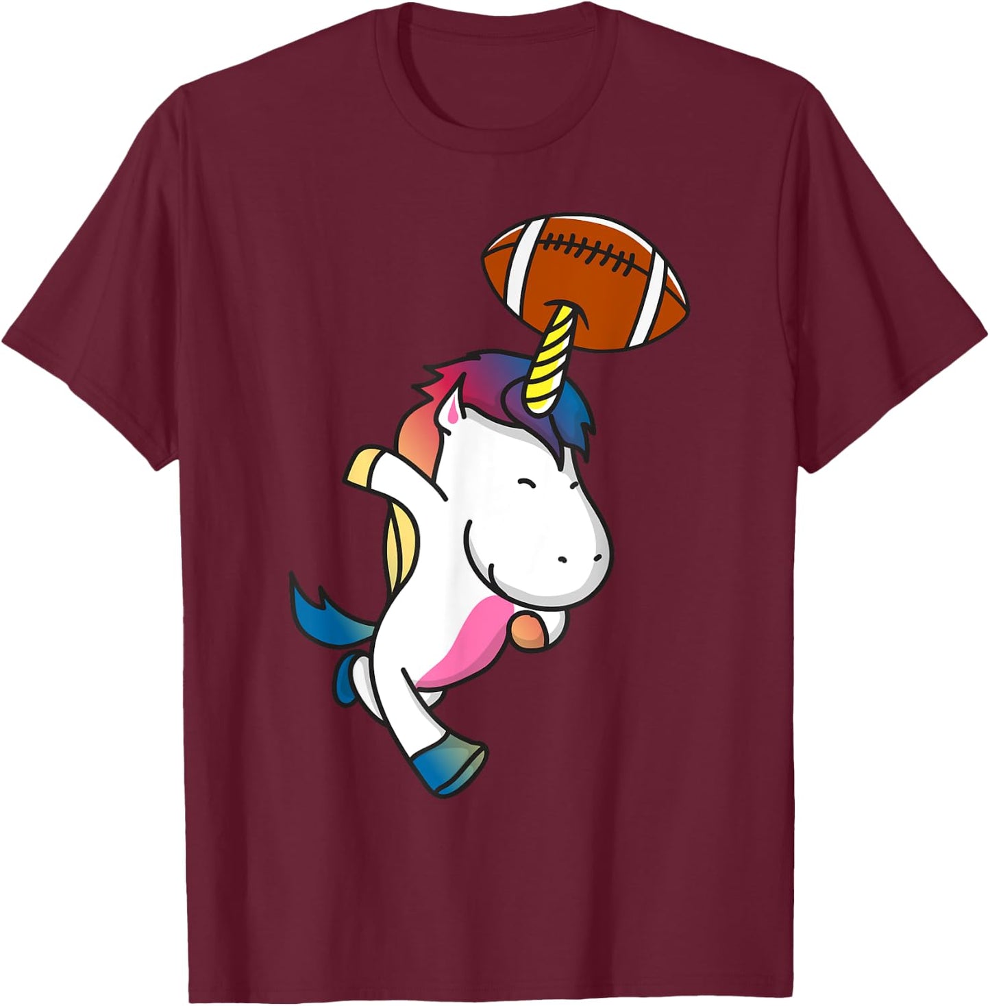 Unicorn Playing Football Sports Funny Unicorn Football T-Shirt - T-Shirt | Maroon