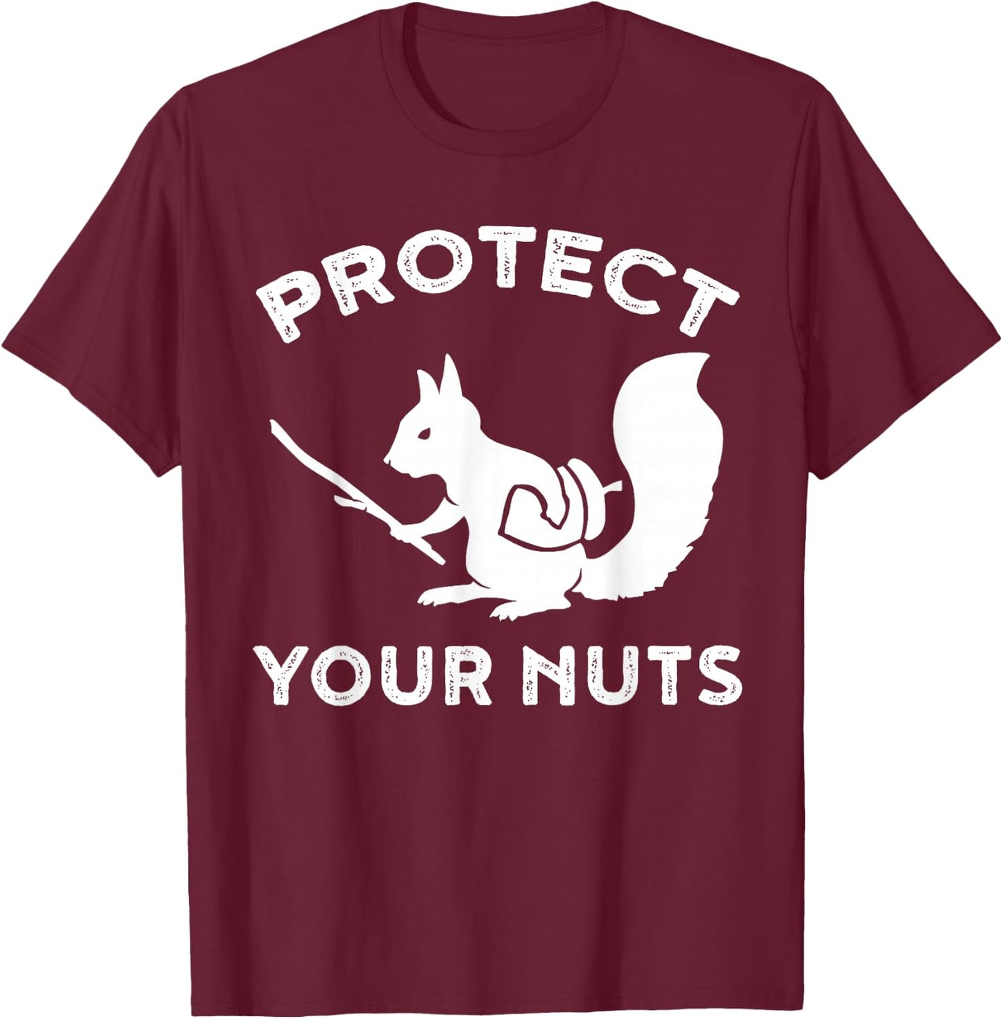 Eichhrnchen Kleidung Protect Your Nuts -Adults Cotton Black Squirrel Print Small T-Shirt - T-Shirt | Maroon