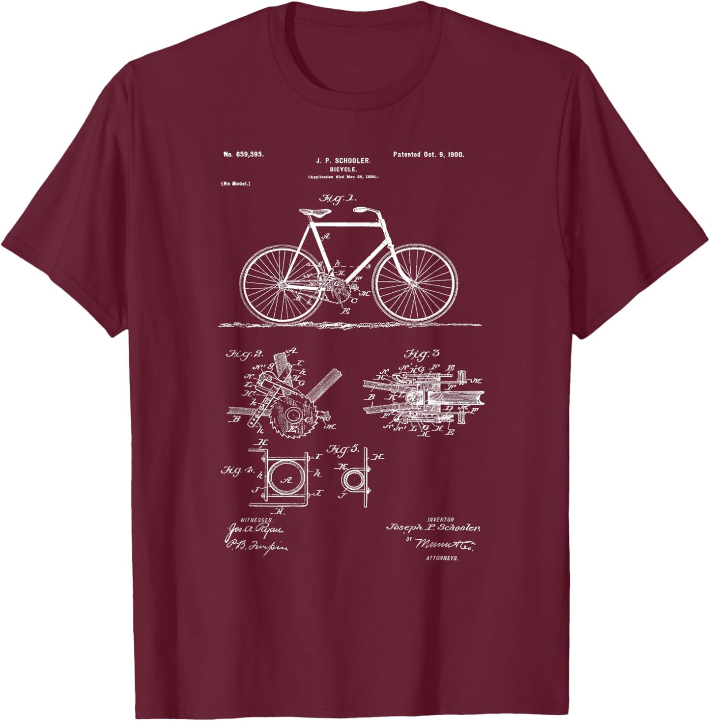 Vintage Patent Print 1900 Bicycle Cycling Gift T-Shirt - T-Shirt | Maroon