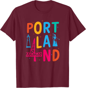 Portland Souvenir Kids Men Women Skyline Oregon Portland T-Shirt - T-Shirt | Maroon