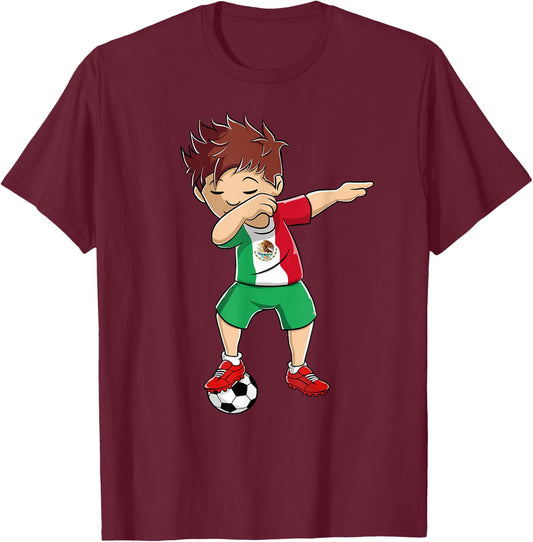Dabbing Soccer Boy Mexico Shirt | Mexican Soccer Flag Jersey T-Shirt - T-Shirt | Maroon