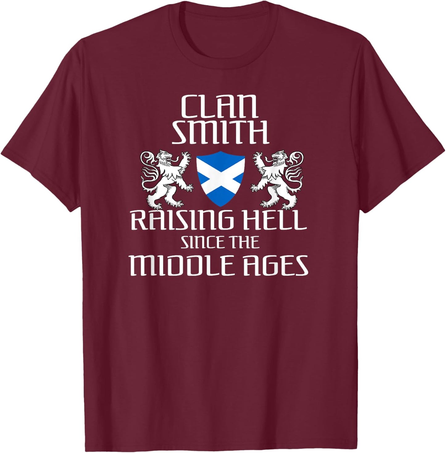 Smith Scottish Family Scotland Name Clan Lion T-Shirt - T-Shirt | Maroon