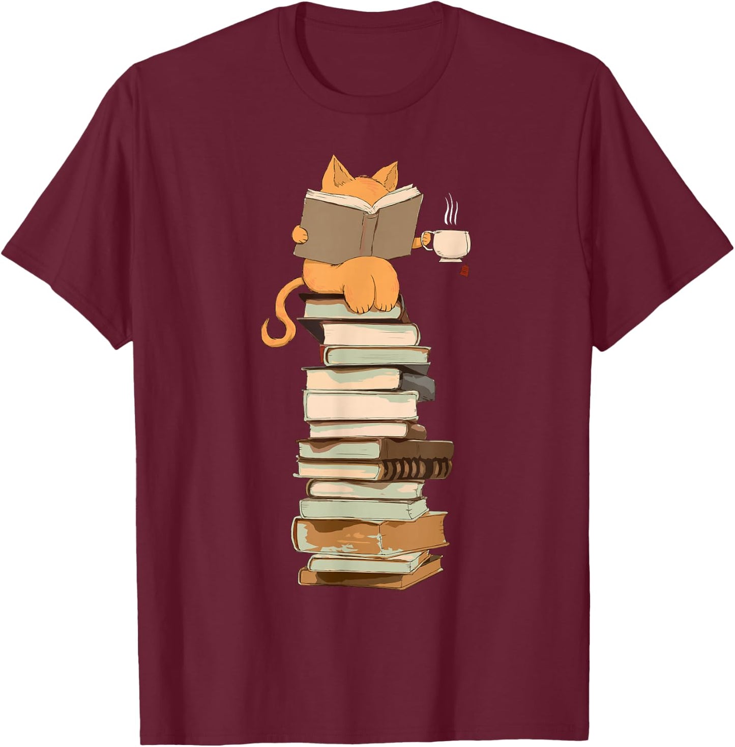Kawaii Cat Librarian Print Cat Lover Gifts Graphic T-Shirt - T-Shirt | Maroon