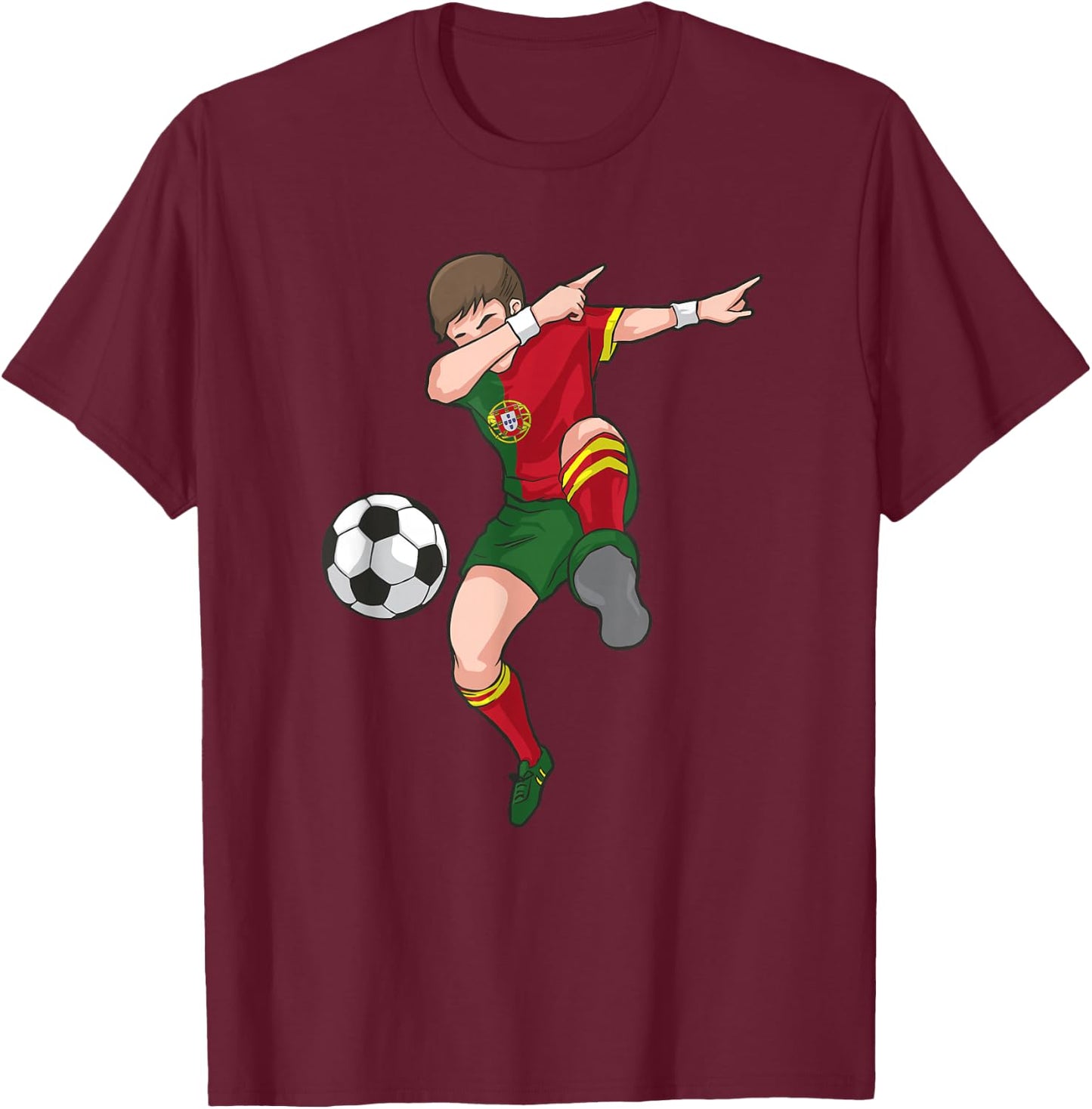 Dabbing Soccer Boy Portugal Football Shirt Portuguese Gift T-Shirt - T-Shirt | Maroon
