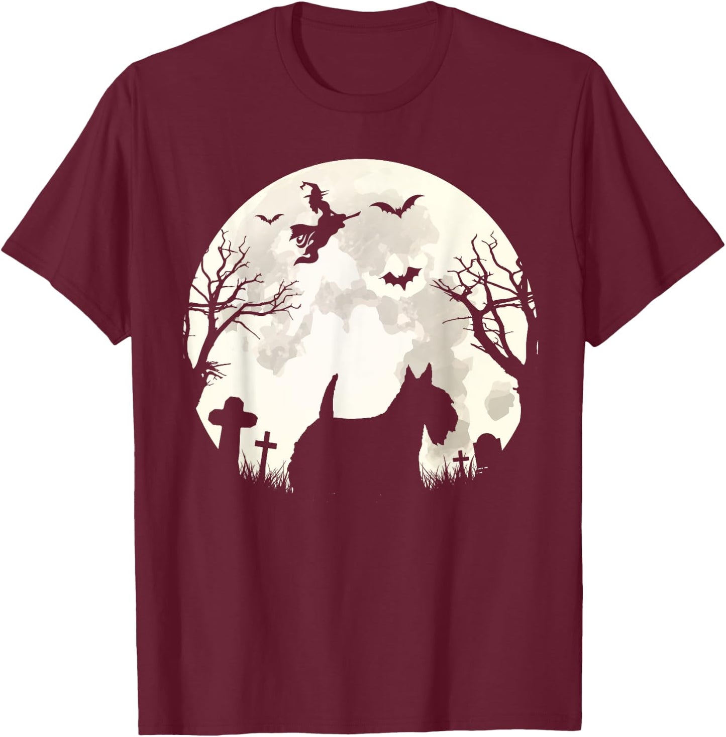 Halloween Moon Scottish Terrier Costume Dog Lover Owner Gift Women Kids T-Shirt - T-Shirt | Maroon