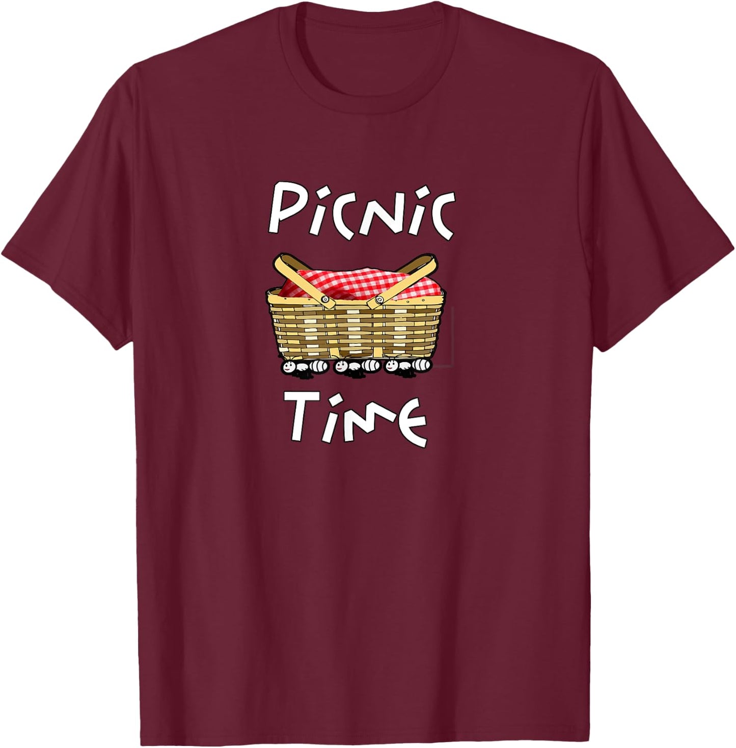 Picnic Time Ants Carry off the Basket Funny Design T-Shirt - T-Shirt | Maroon