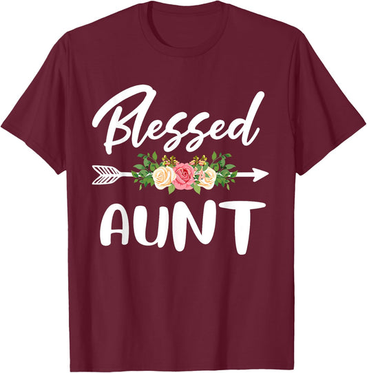 Blessed to be called Aunt Floral Arrow Design Mothers Day T-Shirt - T-Shirt | Maroon