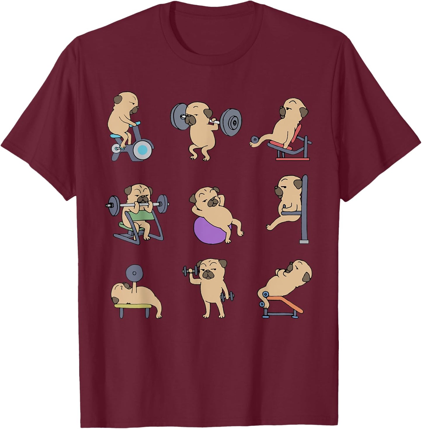Pug Workout for a Dog Lover T-Shirt - T-Shirt | Maroon