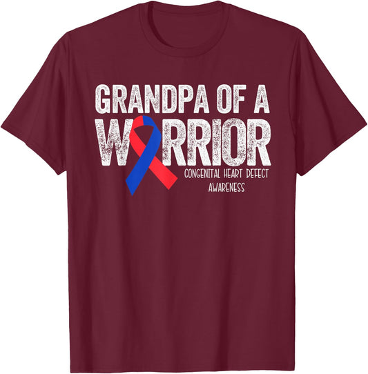 Grandpa of a Warrior T Shirt CHD Congenital Heart Defect T-Shirt - T-Shirt | Maroon