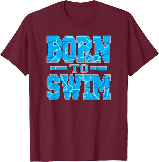 Born To Swim Water Pattern Athletic Swimming T-Shirt - T-Shirt | Maroon