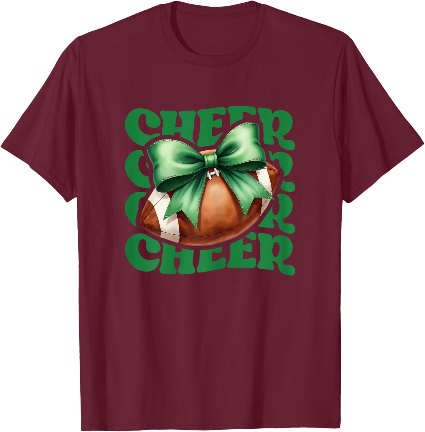 Game Day Green Cheerleader Mom Croquette Bow Football Cheer T-Shirt - T-Shirt | Maroon